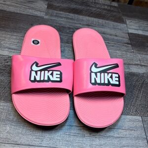 Nike Black and Pink Slide Sandals